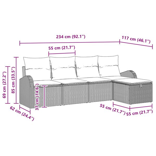 vidaXL Diivanikomplekt padjaga ladustamisega Helehall pol&uuml;rotang