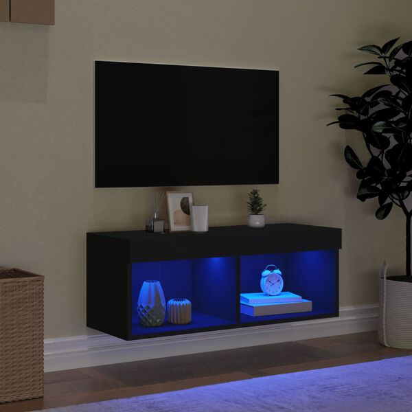 vidaXL LED-tuledega telerikapp, must, 80 x 30 x 30 cm