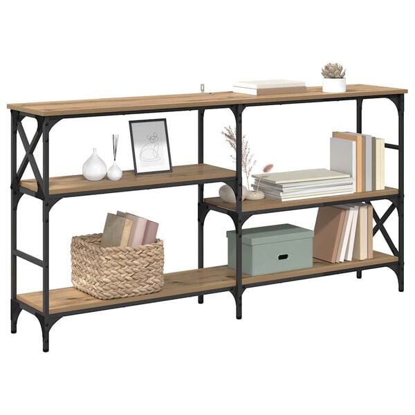 vidaXL Konsoollaud riiuliga K&auml;sit&ouml;&ouml;puu 150 x 29 x 76,5 cm Tehispuit