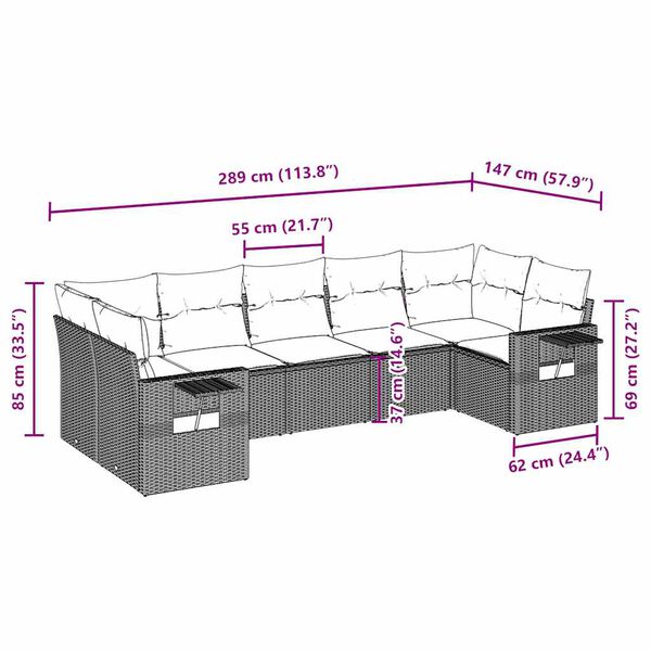 vidaXL 7-osaline aiamööblikomplekt patjadega, helehall, polürotang