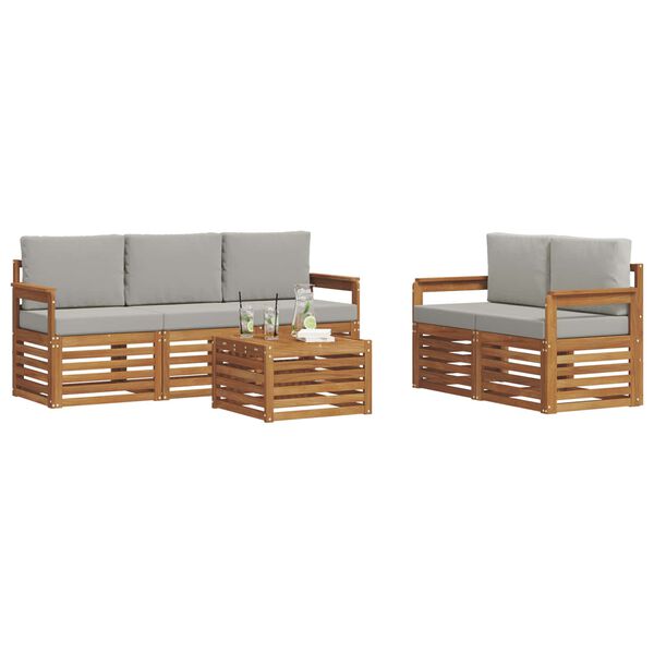 vidaXL Diivanikomplektid 6 pcs Looduslik ja Hele Hall Tugev akatsiapuu