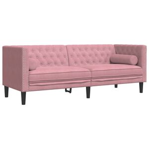 vidaXL 3-kohaline Chesterfield diivan rullpatjadega roosa samet