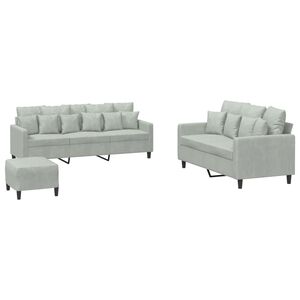 vidaXL 3-osaline diivanikomplekt patjadega, helehall, samet