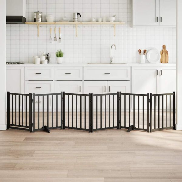 vidaXL kokkupandav koerav&auml;rav uksega, 6 paneeli, must 300 cm, nulupuit