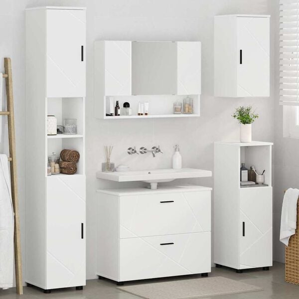 vidaXL Vannitoa mööbleset uksega 5 pcs Valge Töödeldud puit ja metall