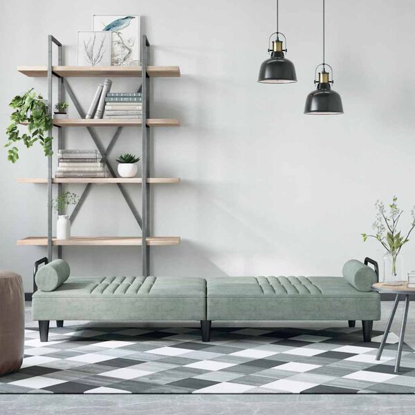 vidaXL diivanvoodi käetugedega, helehall, samet