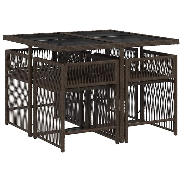 vidaXL 5-osaline aia s&ouml;&ouml;gim&ouml;&ouml;bli komplekt patjadega, pruun, pol&uuml;rotang