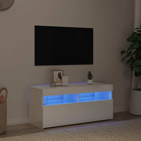 vidaXL telerialus LED-tuledega, kõrgläikega valge, 90 x 35 x 40 cm