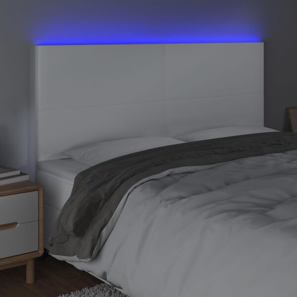 vidaXL LED-voodipeats, valge, 200x5x118/128 cm, kunstnahk