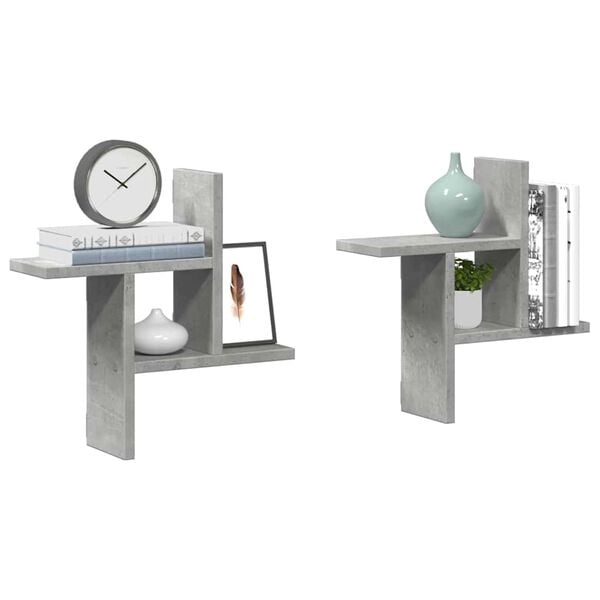 vidaXL seinariiulid 2 tk, betoonhall, 38x12x38 cm, tehispuit