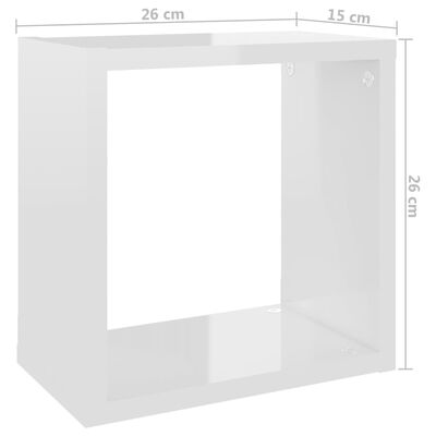 vidaXL kuubikukujulised seinariiulid 6 tk, kõrgläikega valge, 26x15x26