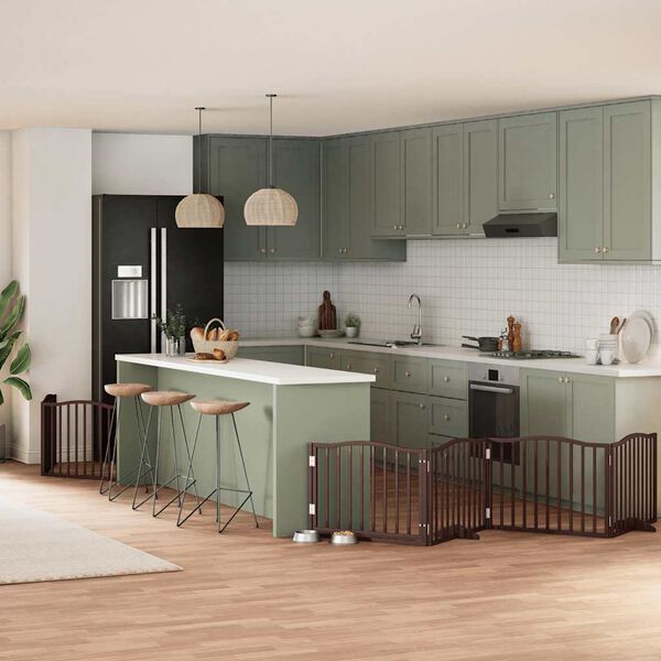 vidaXL kokkupandav koerav&auml;rav uksega, 6 paneeli, pruun 480 cm, pappel