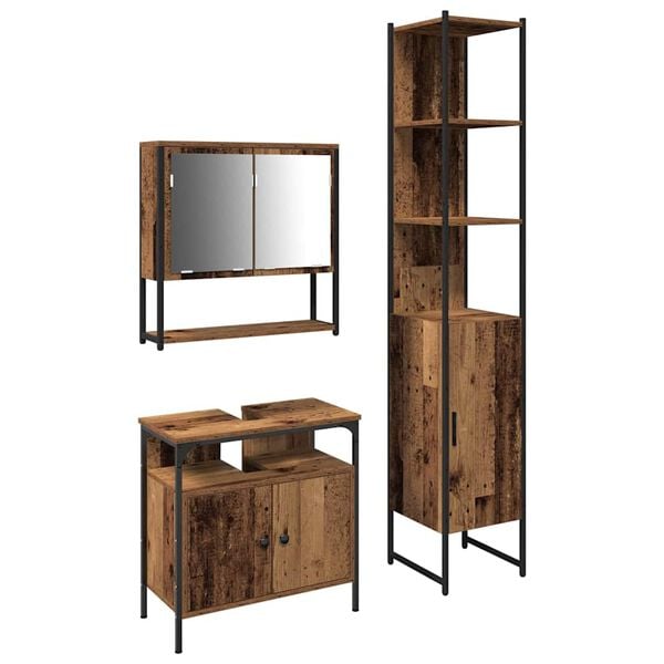 vidaXL Vannitoa m&ouml;&ouml;bleset riiuliga uksega 3 pcs Vana puit Tehispuit