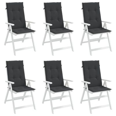 vidaXL kõrge seljatoega toolipadjad 6 tk, must, 120x50x3 cm, kangas