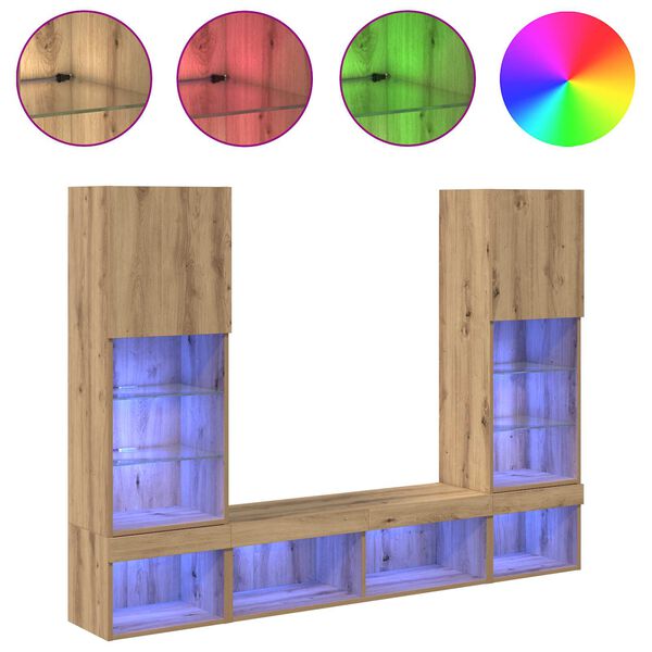 vidaXL TV seinakapid koos LED-iga LEDiga 5 pcs K&auml;sit&ouml;&ouml;puu Tehispuit