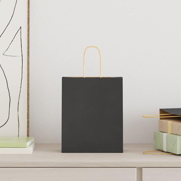 vidaXL paberkotid, 250 tk, käepidemetega, must, 18x8x22 cm