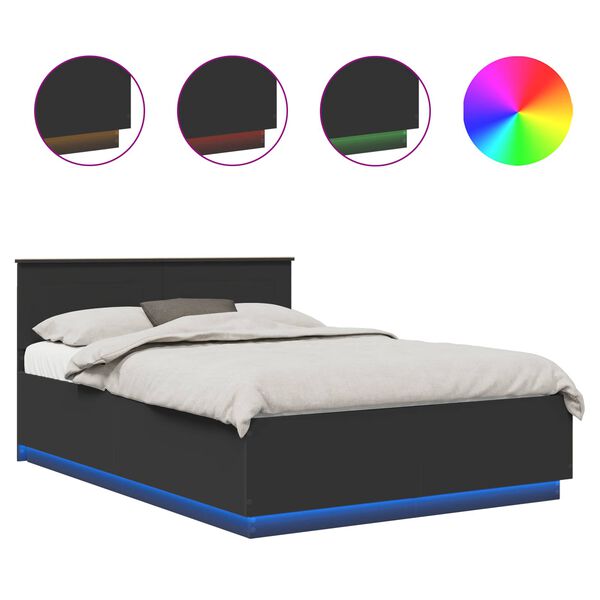 vidaXL Voodi raam LED-ribadega peaga Must 150 x 200 cm Tehispuit