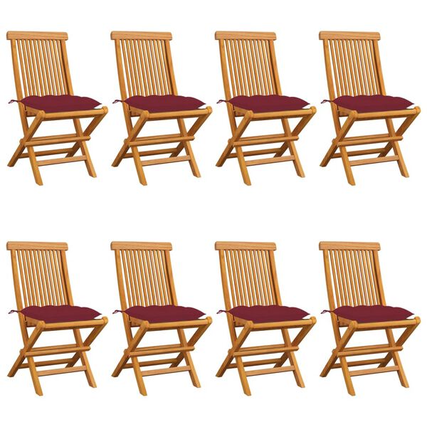 vidaXL aiatoolid veinipunaste istmepatjadega, 8 tk, tiikpuu