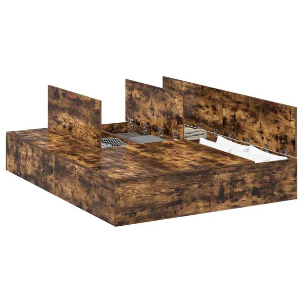 vidaXL Voodi hoiukohaga raam Suitsetatud tamm 135 x 190 cm Tehispuit