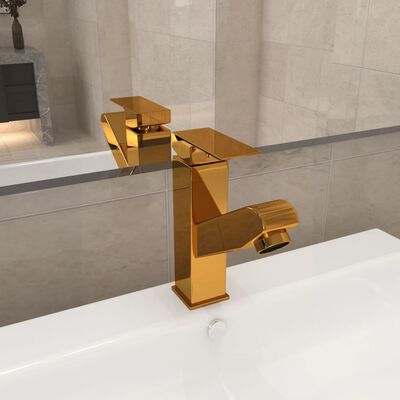 vidaXL vannitoakraan, väljatõmmatav, kuldne, 157 x 172 mm