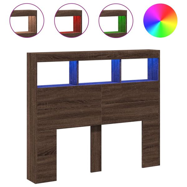 vidaXL voodipeatsi kapp LED-tuledega, pruun tamm, 120x17x102 cm