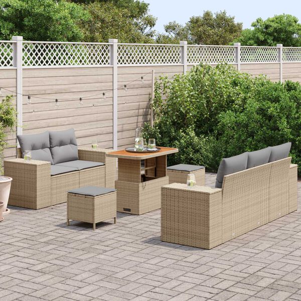 vidaXL Aia Diivanikomplekt padjaga 8 pcs Beež ja heledhall Pol&uuml; Rattan