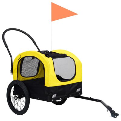 vidaXL kaks ühes lemmiklooma rattatreiler ja jooksukäru kollane, must