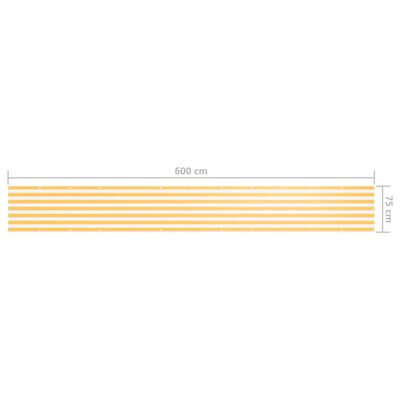 vidaXL rõdusirm, valge ja kollane, 75 x 600 cm, oxford-kangas