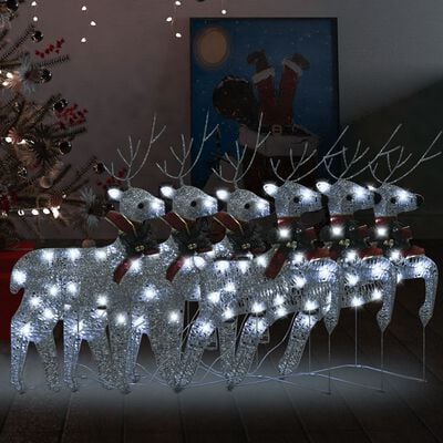vidaXL jõulu põhjapõdrad 6 tk hõbedane, 120 LEDi