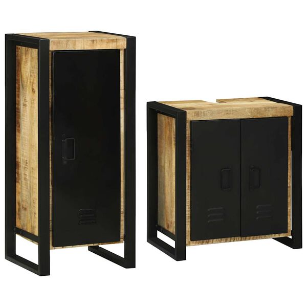 vidaXL Vannitoa m&ouml;&ouml;bleset riiuliga uksega 2 pcs Pruun Tugev Mango Puit