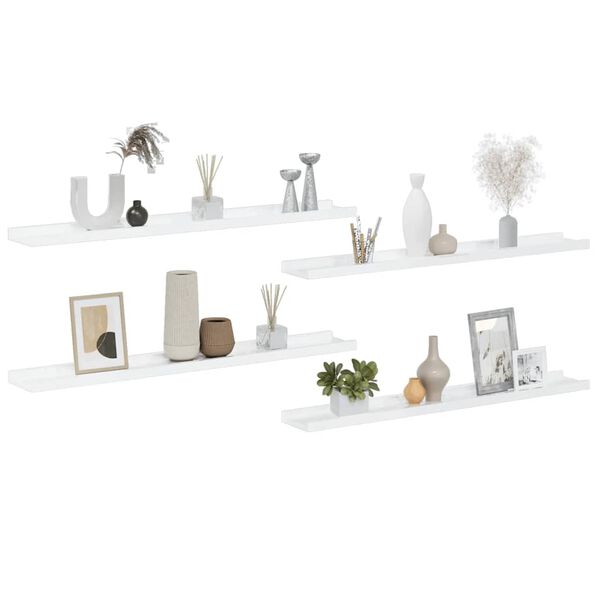 vidaXL seinariiulid, 4 tk, k&otilde;rgl&auml;ikega valge, 80 x 9 x 3 cm