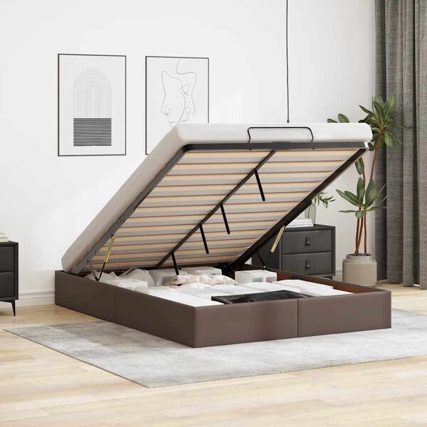 vidaXL Ottomani voodiraam ilma madratsita, pruun, 140x200cm, kunstnahk
