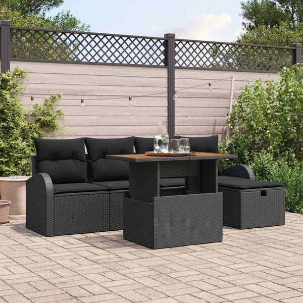 vidaXL Aia Diivanikomplekt 6 pcs Must pol&uuml;rotang