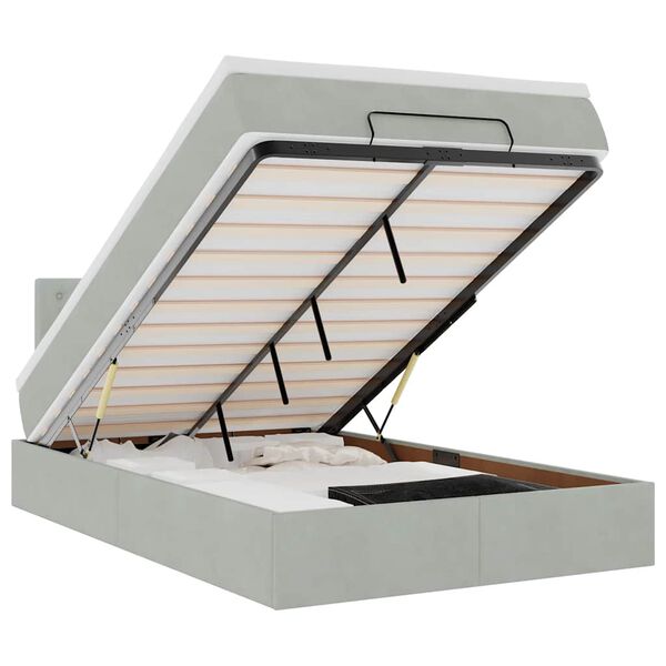 vidaXL Ottomani voodi madratsi ja LED, helehall, 120x190cm, samet