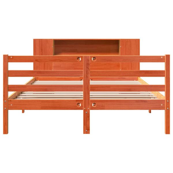 vidaXL riiuliga voodi ilma madratsita, vahapruun, 120x190cm, männipuit