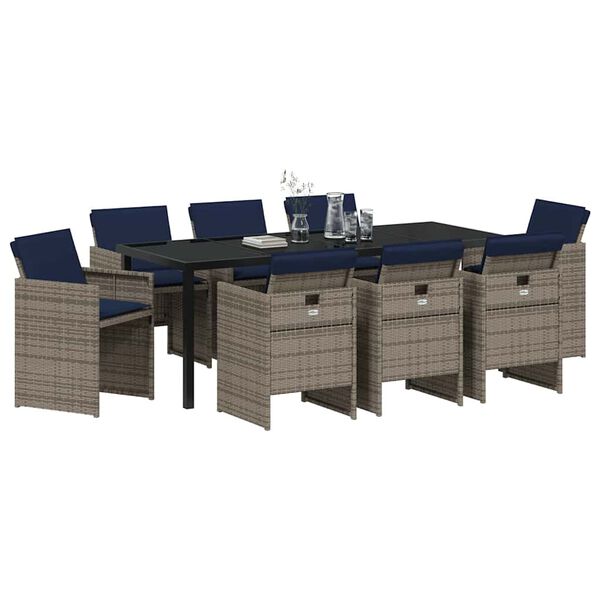 vidaXL Aia s&ouml;&ouml;gilaudade komplekt padjaga 9 pcs Hall pol&uuml;rotang