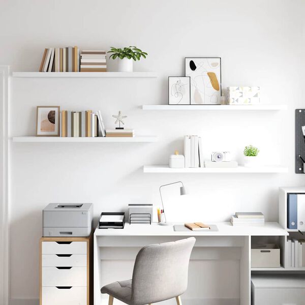 vidaXL seinariiulid, 4 tk, valge, 120x23,5x3,8 cm MDF