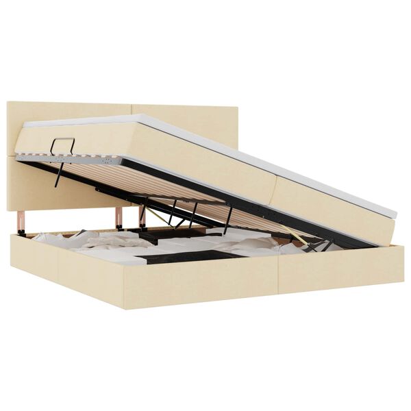 vidaXL LED-valgusega hoiuvoodi madratsiga Kreem 200 x 200 cm Pol&uuml;ester