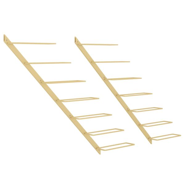 vidaXL seinale kinnitatav veiniriiul 7 pudelile 2 tk, kuldne raud