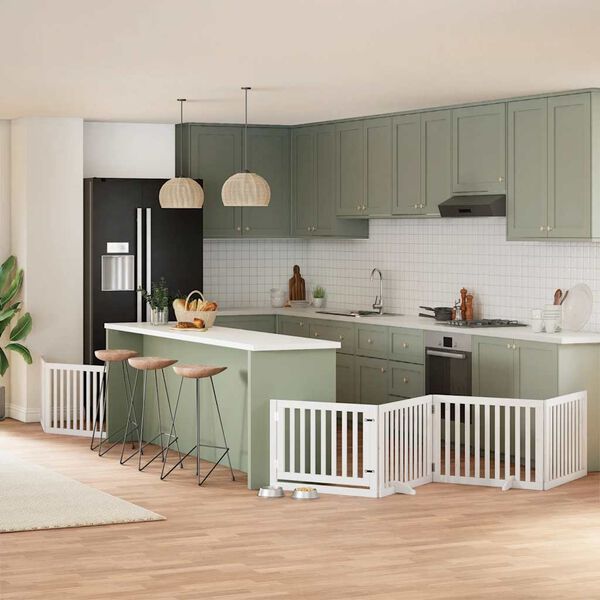 vidaXL kokkupandav koerav&auml;rav uksega, 6 paneeli, valge 480 cm, pappel