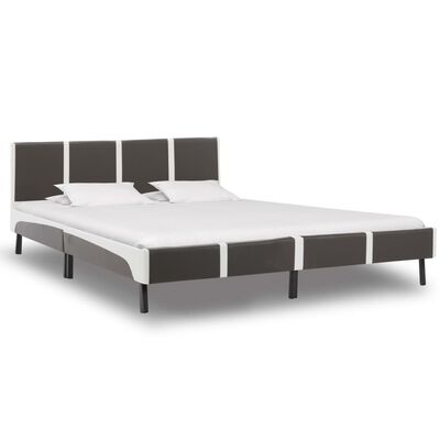 vidaXL voodi madratsiga, hall ja valge, kunstnahk 160 x 200 cm