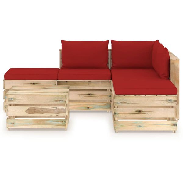 vidaXL 6-osaline aiam&ouml;&ouml;bli komplekt patjadega roheimmutatud puit