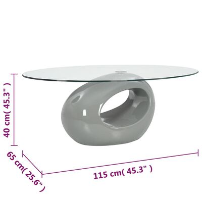 vidaXL ovaalse klaasist plaadiga kohvilaud, kõrgläikega hall