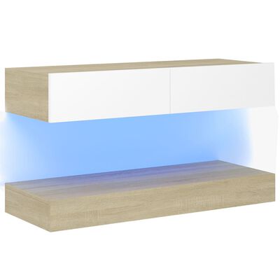 vidaXL telerialus LED-tuledega, valge ja Sonoma tamm, 90 x 35 cm