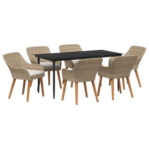 vidaXL Aia s&ouml;&ouml;gilaudade komplekt padjaga 7 pcs Beež pol&uuml;rotang