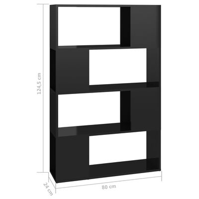 vidaXL raamaturiiul/ruumijagaja, kõrgläikega must, 80x24x124.5 cm