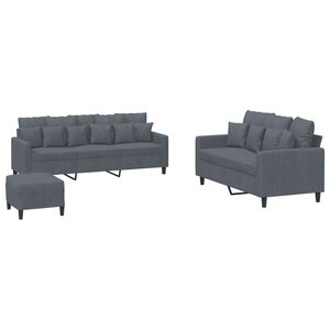 vidaXL 3-osaline diivanikomplekt patjadega, tumehall, samet