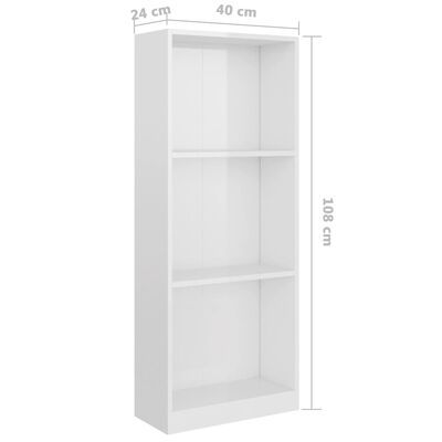 vidaXL 3-korruseline raamaturiiul valge 40x24x109 cm tehispuit