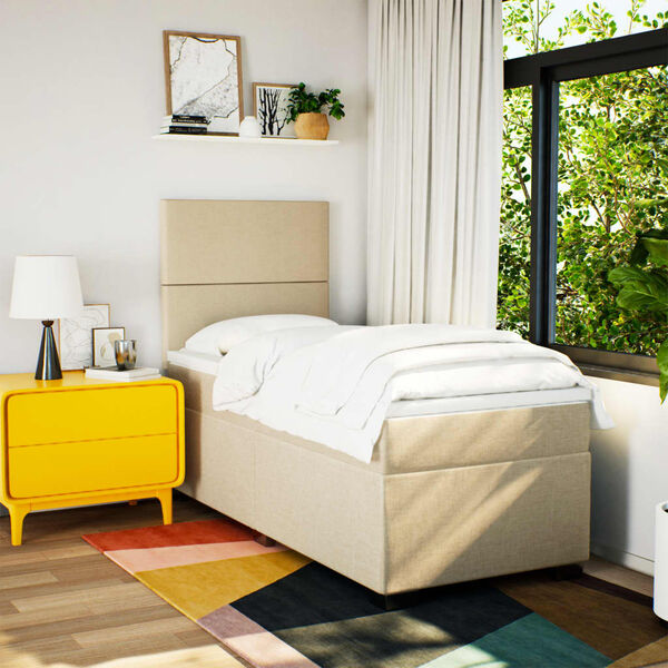 vidaXL kontinentaalvoodi madratsiga, kreemjas, 90x190 cm, kangas