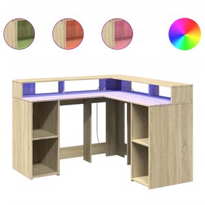 vidaXL kirjutuslaud LED-tuledega, Sonoma tamm, 130x130x91cm, tehispuit
